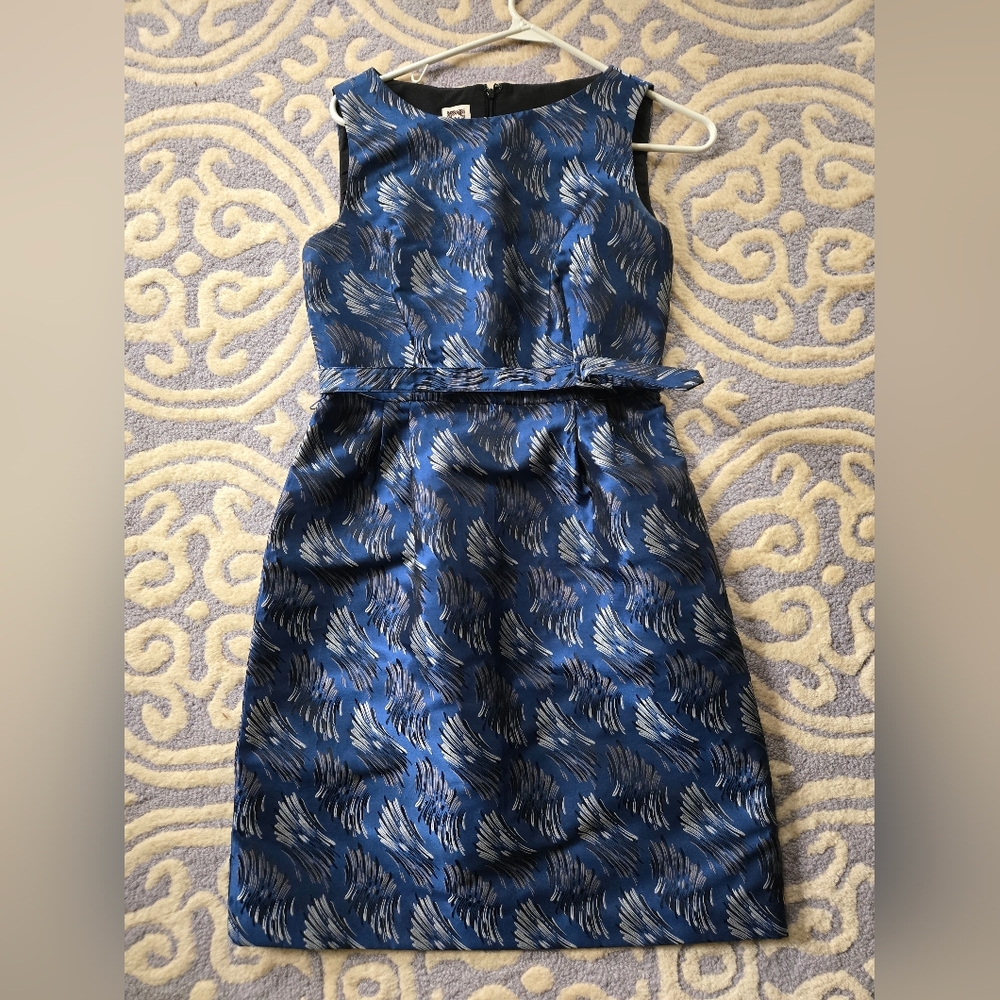 Anne Klein Blue Jacquard Belted Cocktail Dress - 4